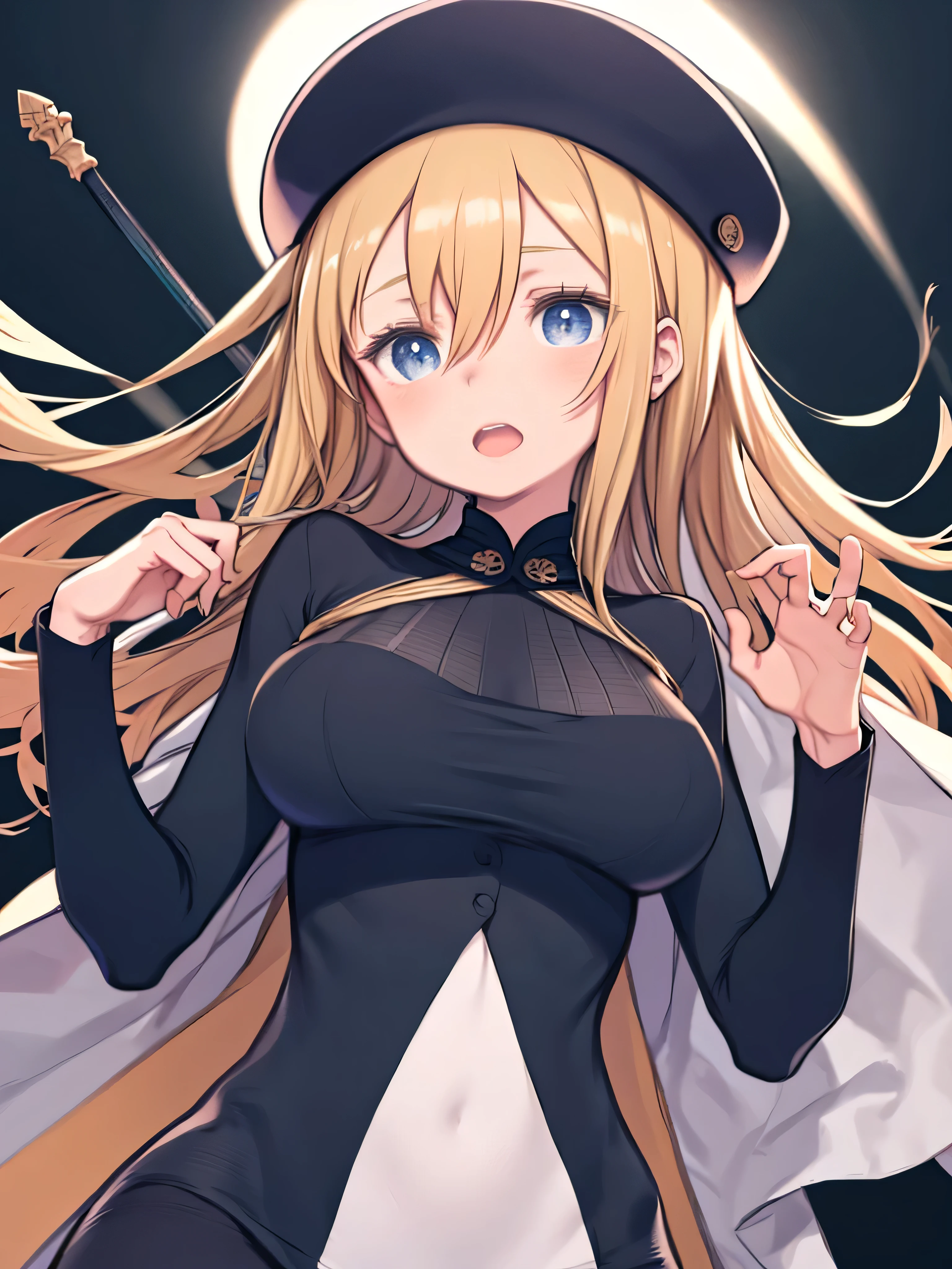 imagine a girl, big , masterpiece, perfectly detailed, full 4k quality, perfectly defined, 1 girl, full_ body, standing, magical_girl, legs_apart, skindentation, large_breast, neckerchief, blue_neckerchief, between_breasts, blue eyes, almond eyes, smile, string_bikini, black_bikini, bikini, bikini_top_only, hanging_breasts, blonde long hair, curly_hair , eyebrows_hidden_by_hair, blunt_bangs, hime_cut, tress_ribbon, nail_polishn black_nails, coat, striped_clothes, white_coat, open_coat, long_sleeves, sleeves_past_wrists , puffy_sleeves, sailor_dress, sailor_collar, black_sailor_collar, miniskirt, pencil_skirt, high-waist_skirt, green_skirt, thighhighs, boots, knee_boots, high_heels, platform_boots, green_footwear, fold-over_boots, shadow, pinky_out, peaked_cap, white_hat, miltary hat, panty_pull, pulling_own_clothes, taut_dress, pussy_juice, pussy_juice_trail, white_background 