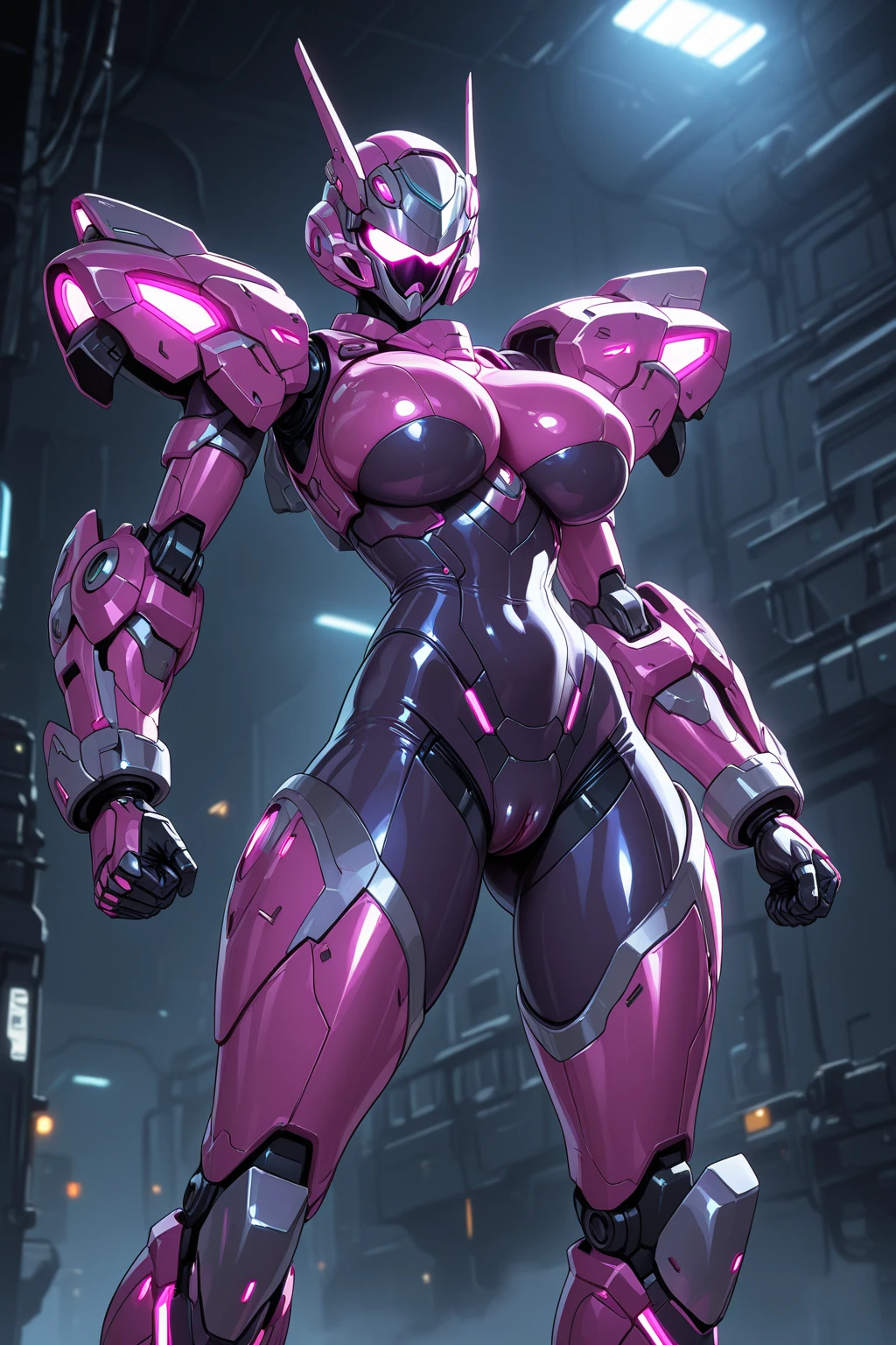 Highest quality, Highest quality, High quality illustrations, masterpiece, Ultra-high resolution, Detailed Background, Jail, Absurd, Perfect Anatomy, performance, Good lighting, Shadows in the movies(kemono, Furry Personifi猫ion), horse, Muscle Body, Rubber Suit, latex, neon, neonライト, neonカラー, Bodysuits, Cyber Suit, Mech Suit, cyber punk, Red harness, Rubber mask, Hoof Gloves, Hands restrained behind your back, big null bulge, Dynamic Angle