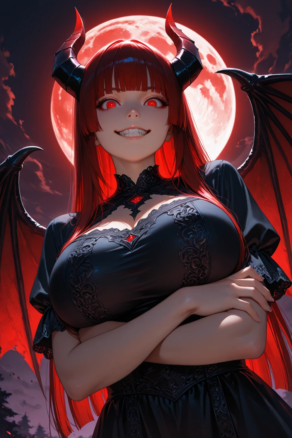 Female vampire in wedding dress, (detailed Large canines:1.5), Curvaceous body, fully clothed, (fangs:1.5),
