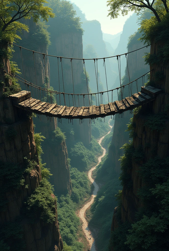 Aged Rope Bridge Image of an old rope bridge and an alternative path - SeaArt AI