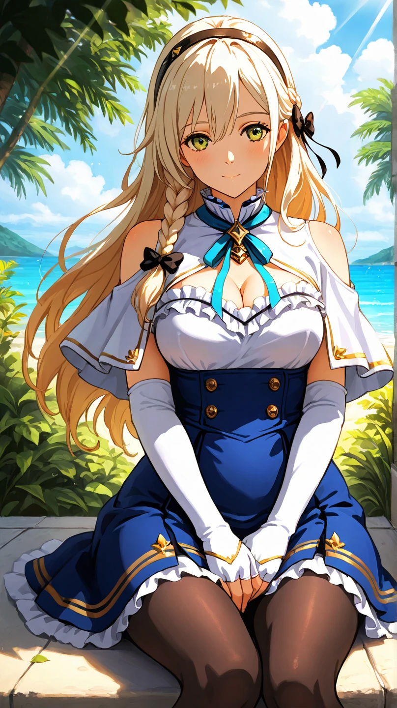 One Woman,An anime girl with long hair and green eyes posing in a pirate costume,Long Haired Blonde Anime,(happy smile),(Large Breasts:1.4)Fascinating anime,Beautiful and attractive anime woman,Blonde Goddess, Beautiful Anime Woman, ArtJam.(Cat ear),(Cat girl),Eyepatch on right eye