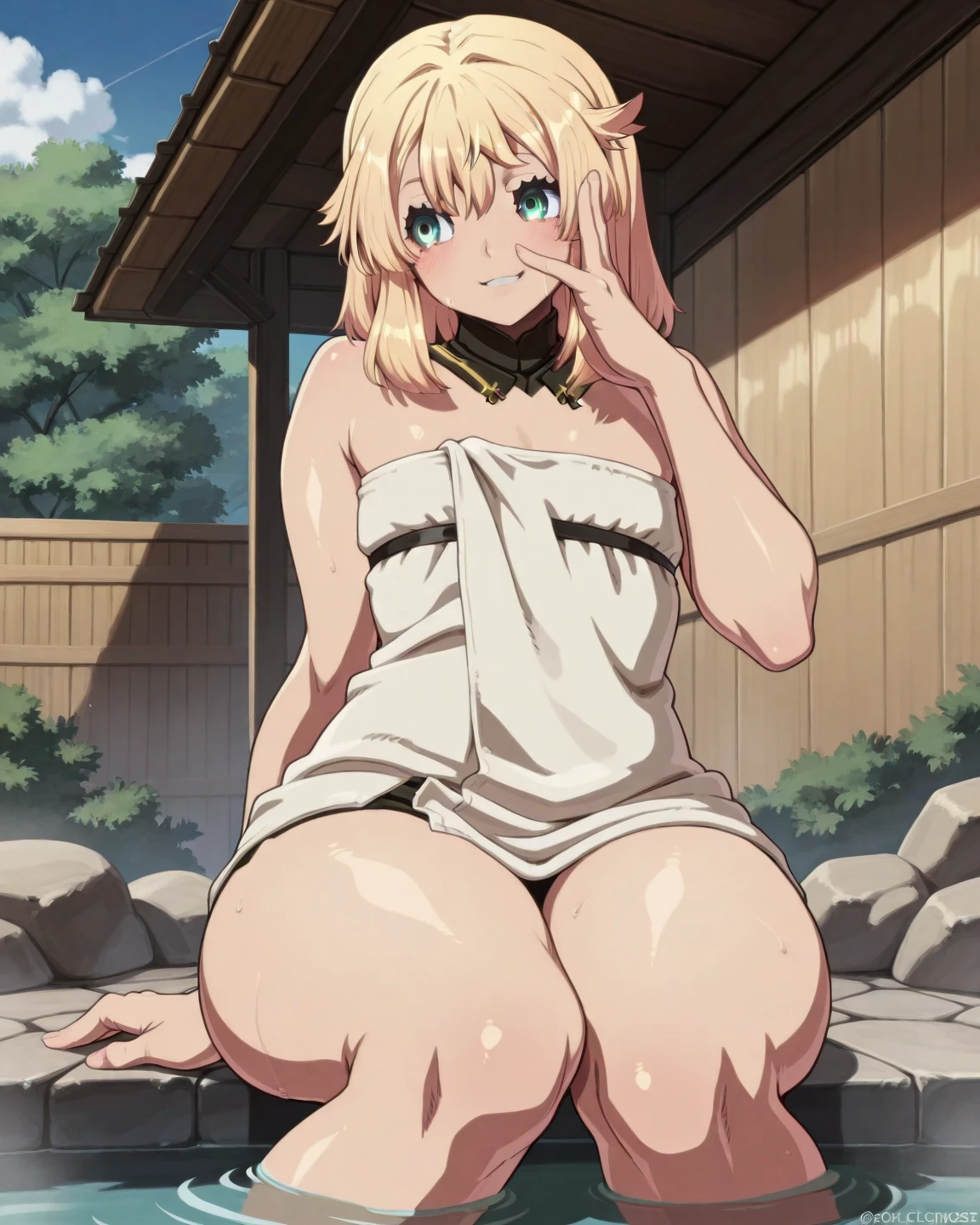 1girl, nsfw, houjousatoko, short hair, blonde hair, purple eyes ,hairband, , empty eyes , large breasts, nipple, , Peeing, lactation, projectile lactation, pier, frozen, Wet, crying ,, Naked, , (1girl) ,solo lightning strike
