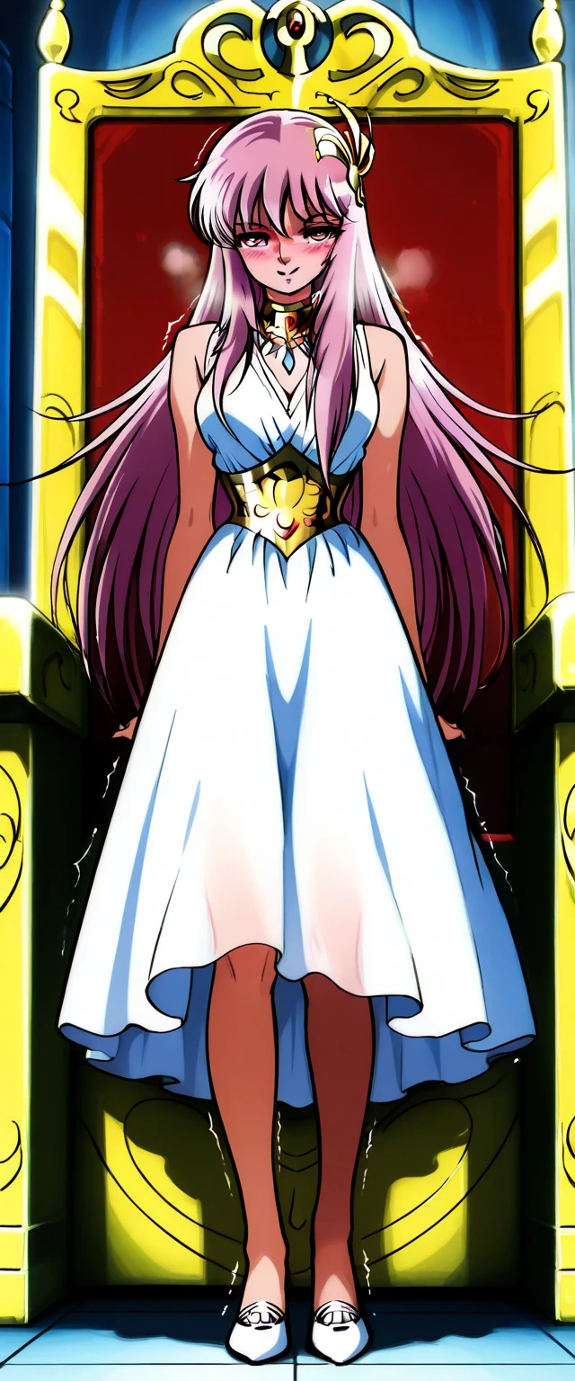 "(best quality,realistic:1),angelic figure,medium brushstrokes,pink flowing hair,beautiful detailed blue eyes,gossamer wings,translucent and ethereal,ankle-length white dress,chic knee-high boots,gracefully standing in a peaceful garden,wandering with angelic elegance"