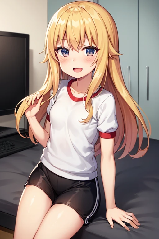 masterpiece, best quality, CG, wallpaper, HDR, high quality, high-definition, extremely detailed, dxdgymclothes, hands on hips, looking at viewer, smile