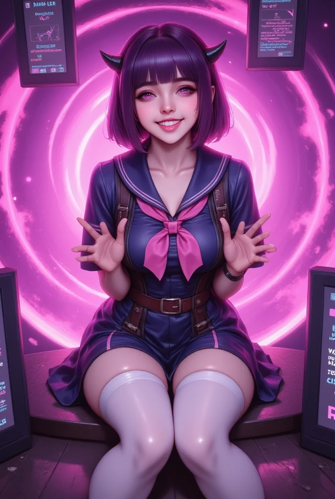 Q version of cute beautiful girl，Dumb cute，duck sitting，（Big eyes），Small mouth，（（（with short black hair，Braid））），looking at me，（JK school uniform，Meticulous portrayal），（（Figures，blindbox）），（（Colloidal material，crystal-clear，Good light transmission）），（Disney style），high qulity，high detal，（super-fine），16K resolution，（Overlooking），（Macro lens），（（Works of masters）），（（Full body like）），（（solid color backdrop）），pink lighting，（（（Round thick base：1.3，Graphical model basics））），（Ray traching），（（Blue and purple majority）），（（（glass cover）））