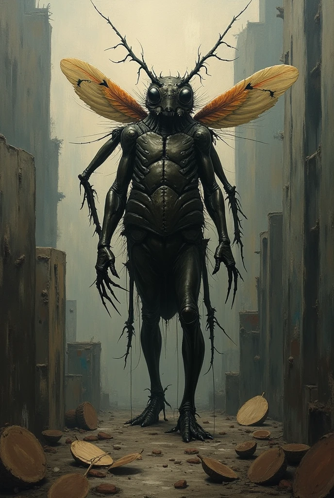 a strange insect floating inside an abandoned fabbrica, intricate details, highly detailed,photorealistic, cinematic lighting, dramatic shadows, moody atmosphere, shafts of light, dust motes, cobwebs, peeling paint, crumbling walls, industrial decay, rust, grime, moody blues and greens, dramatic chiaroscuro