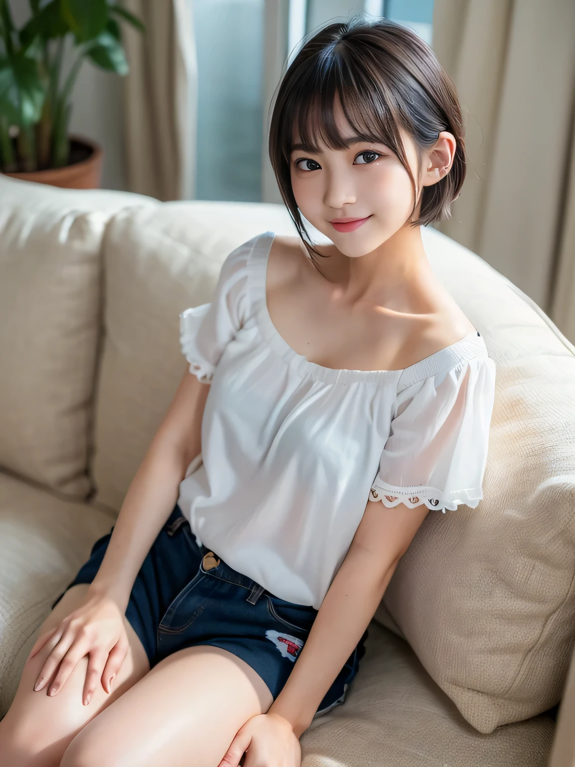 (top-quality, 超A high resolution, a picture, intricate detailes), one girls, japanes, cute little, tiny chest, reallistic、sixteen years old、((Keep previous face、Maintain the previous body shape、Keep the previous hairstyle))、校服、Plain clothe、outside of house、Sit up、(((Clothes that open to the tip of the chest、The skin at the tip of the chest is visible、Hard the tip of the chest,)))、((Correct form)),flat breast