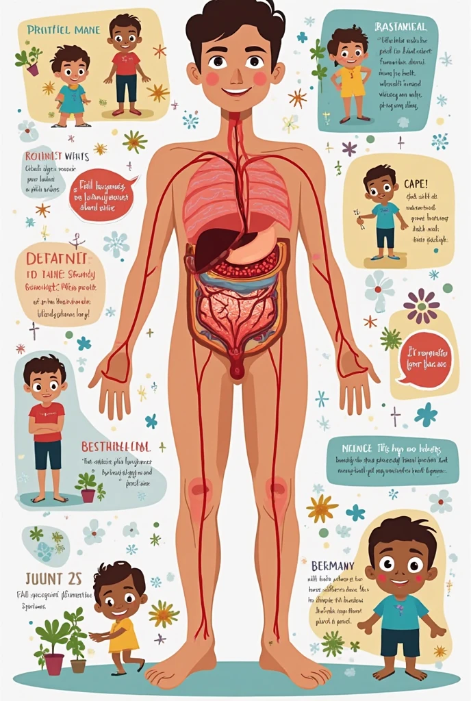 Make an A5 template for pediatric disease. Pastel colors. With anatomical structures