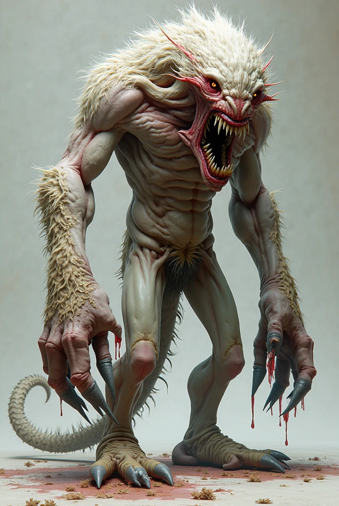 His body was covered with rough fur., plagued with tiny ticks, and the skin petrified by a crust of remora, but contrary to the priest's description, His human parts were more of a nursing angel than a man, because the hands were smooth and skillful, the big, twilight eyes, and had on his shoulder blades the scarred and calloused stumps of powerful wings, which had to be hewn with farmer's axes.