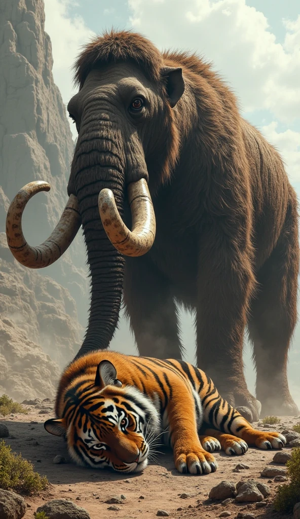 Mammoth beat tiger in fighting after fight tiger dead