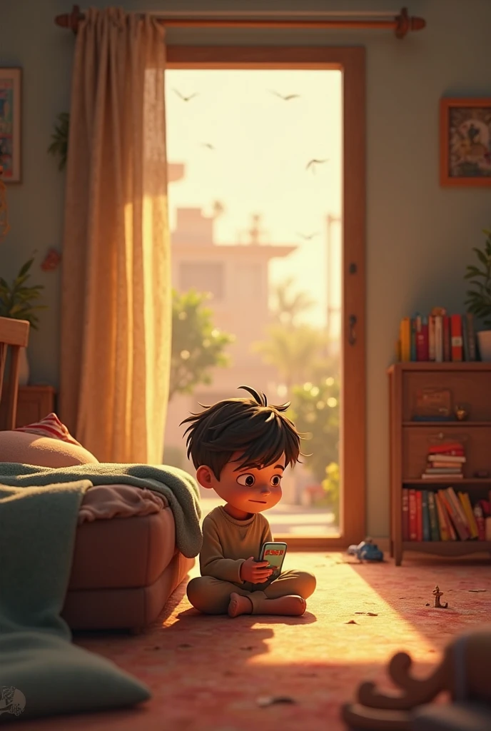 Disney-style poster, As a child, 10 years, putting on, His shoes, sports, the stage, is the, living room, from your house, play station, in the table