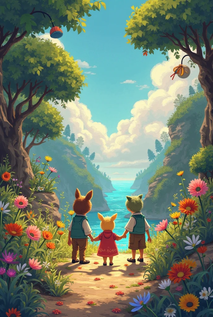 A baby raised in a cocoon in a metropolis-style futuristic city、Baby reaching out to the gentle cats who break their shells and watch them be born