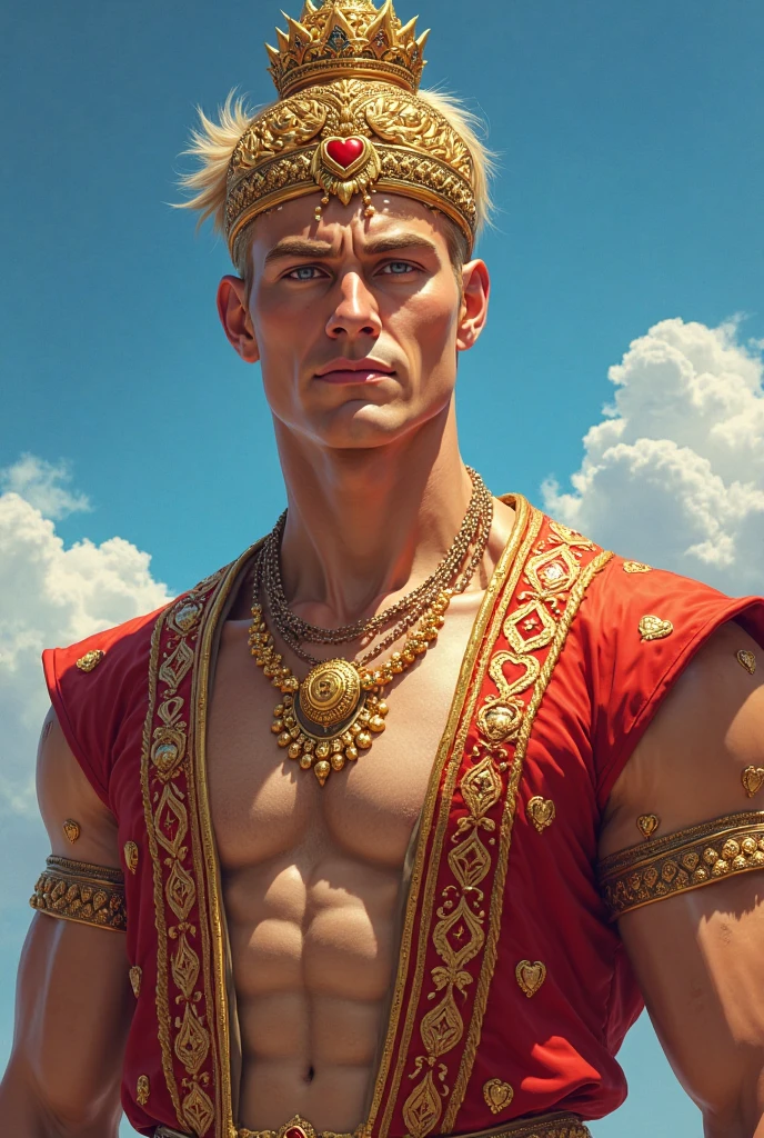 ((artwork)) ((body completo)) ((30 year old man)) body: brownish skin, high, muscular, ((body hair)) ((platinum ruby hair)) male face, barba, beautiful eyes, detailed eyes ((Gold colored eyes)). Expression: Seductive, sonrisa Seductive. CLOTHES: Red Greek Cape, TOGA BLANCA, Gold ornaments, greek prince ornaments. pose: dynamic, Whole body. scene: greek temple, Greek columns. Decor: winter, decoración de winter brillante, Wonderful lighting.