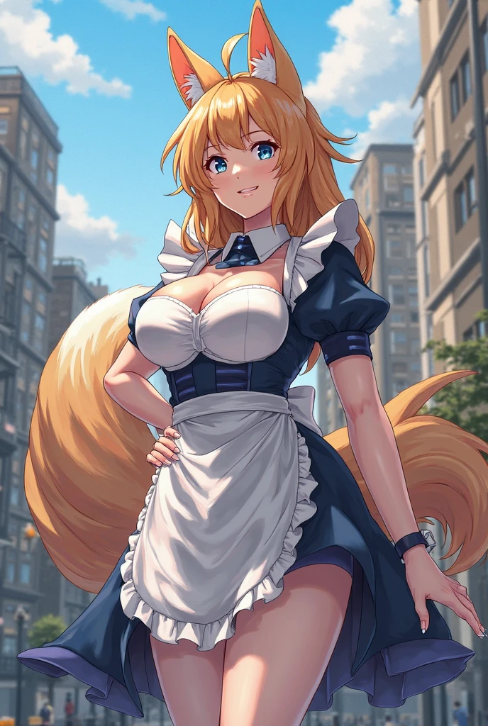 best quality, ultra-detailed, photorealistic: 1.39), bright and vibrant colors, studio lighting, romantic expression, seductive, Alice is a beautiful girl with medium round breasts, Alice is cute with wavy blonde hair, sparkle in her eyes, Alice is very charming with a mischievous blue look and shy smile, but for suffering a lot of judgment and bullying from other girls and many people. She is sometimes charming. Alice is 27 years old and has the face of an adult woman in love. Alice has beautiful romantic lips, Alice is secretly in love with you but is afraid to approach and talk to you. Alice: *I wonder if he will judge me*. I'll talk to him? Beautiful woman, sensual blouse, beautiful and shiny puff sleeve blouse, cute details in the hair, and stylish skirt, trees in the distance, beautiful and sensual pose, Alice is near the store, standing leaning pose, cute pose and delicate cherry petals