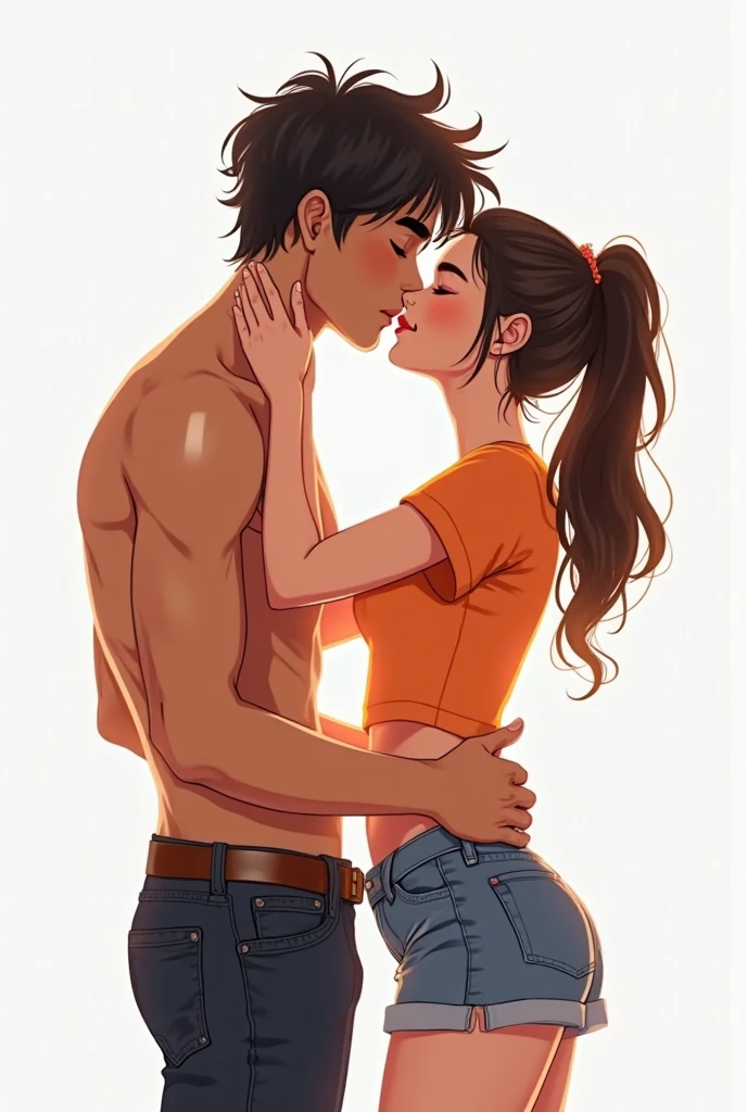 A boy and a girl hugging as a couple, The girl with a black shark tattoo and the boy with a tattoo with the word “Bell” in cursive on his arm