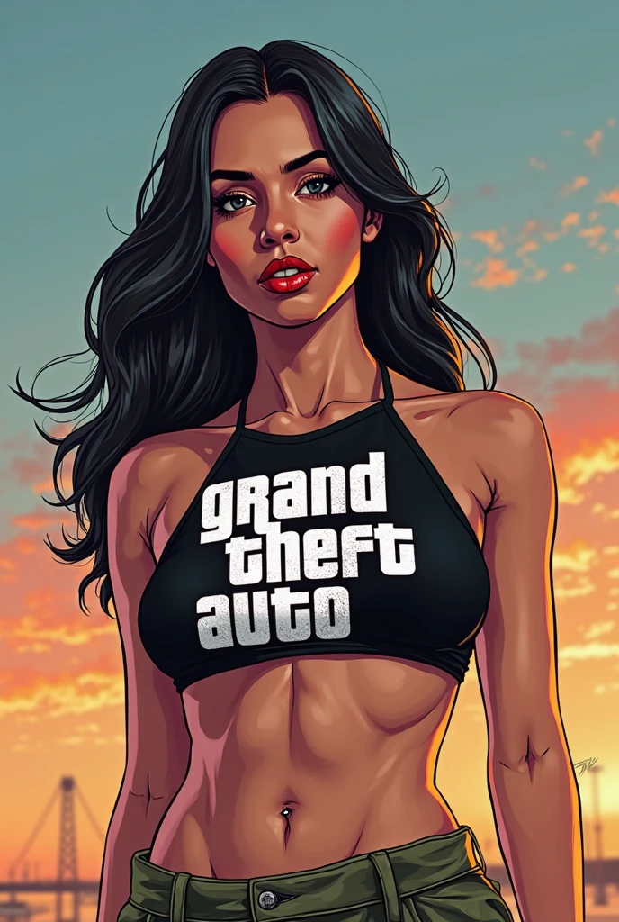 Dua lipa as a grand theft auto character in red bikini, Vice city, gta 5 cover art, Borderlands style, Celshading, symmetric highly detailed eyes, Trending on Artstation, by rhads, Andreas Rocha, Rossdraws, Makoto Shinkai, Laurie Greasley, Lois van Baarle, ilya kuvshinov and greg rutkowski