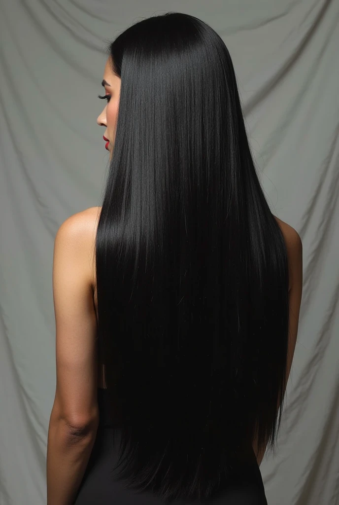 WOMAN WITH LONG BLACK HAIR FROM BACK 