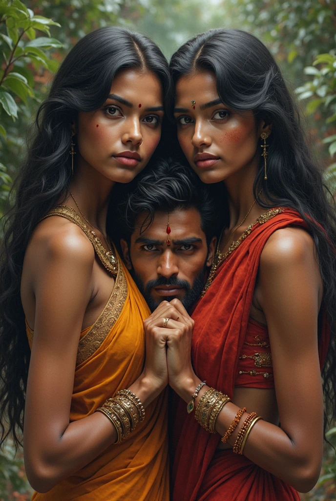 Three Indian adult boys with one Indian adult girl with long hair, blue eyes, big boobs