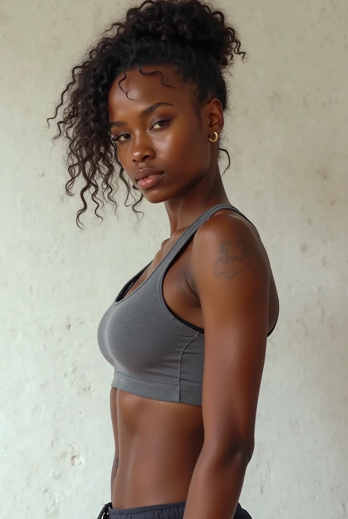 Create stunningly gorgeous and beautiful African goddess images, Long and beautiful eyelashes, black eyeliner, Professional studio makeup, lipstick, Natural African Hair, Stunningly beautiful face of a goddess, God-like body, Natural large breasts, Sexy and seductive waist, Colored Crop Top, Apple Bottom Jeans,
