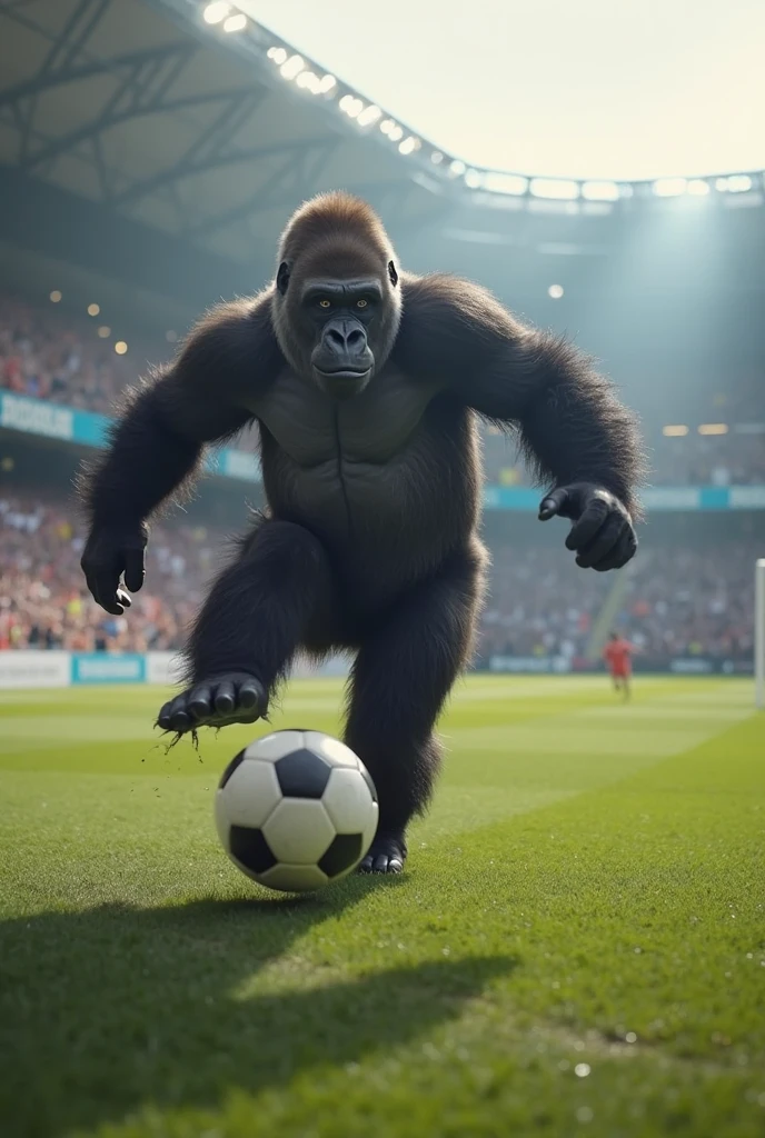 (masterpiece:1.2), best quality, a life size ultra realistic gorilla covered with ral-bubblewrap, stood in the goal on a soccer pitch <lora:ral-bubblewrap-sdxl:1>,