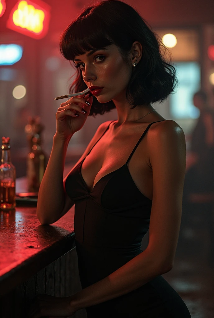 A hot assassin smoking in a corner