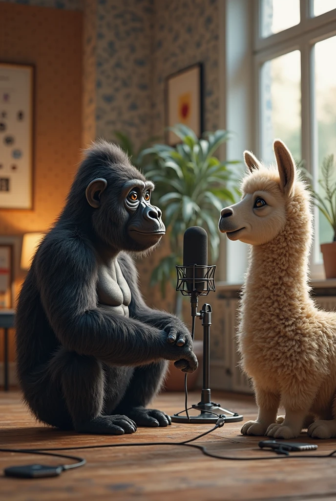 A red-haired monkey is watching a program on TV about wild gorillas living in the jungle. High quality, Realistic, 16 KB resolution, Nikon Z9, digital photography, ultratextured, Realistic photography, Cinematic effect, soft light, soft shadows, high-quality surround lighting, ET