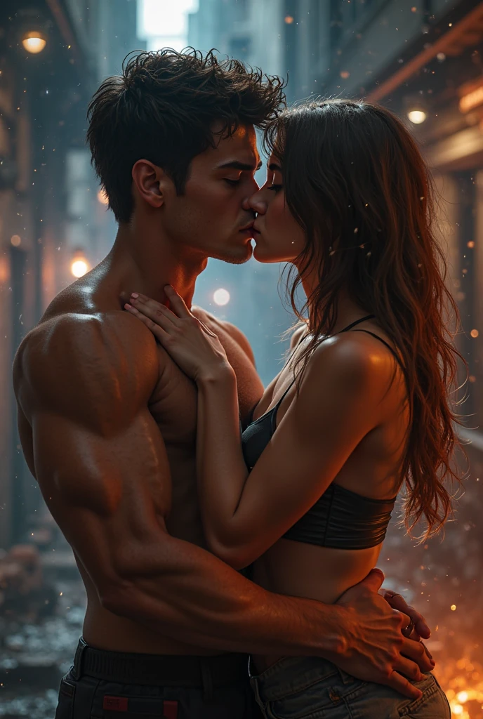 a beautiful intimate moment between ((2 people, a man and a woman):1.5) with sexy posture, huge saggy breast, detailed beautiful face, detailed perfect hand, hugging each other tenderly, front to back, on a sunset beach, dark love background, intimate and romantic ambient lighting, delicate and sensual, high quality, photorealistic, dramatic lighting, soft focus, extremely detailed, masterpiece, photon mapping