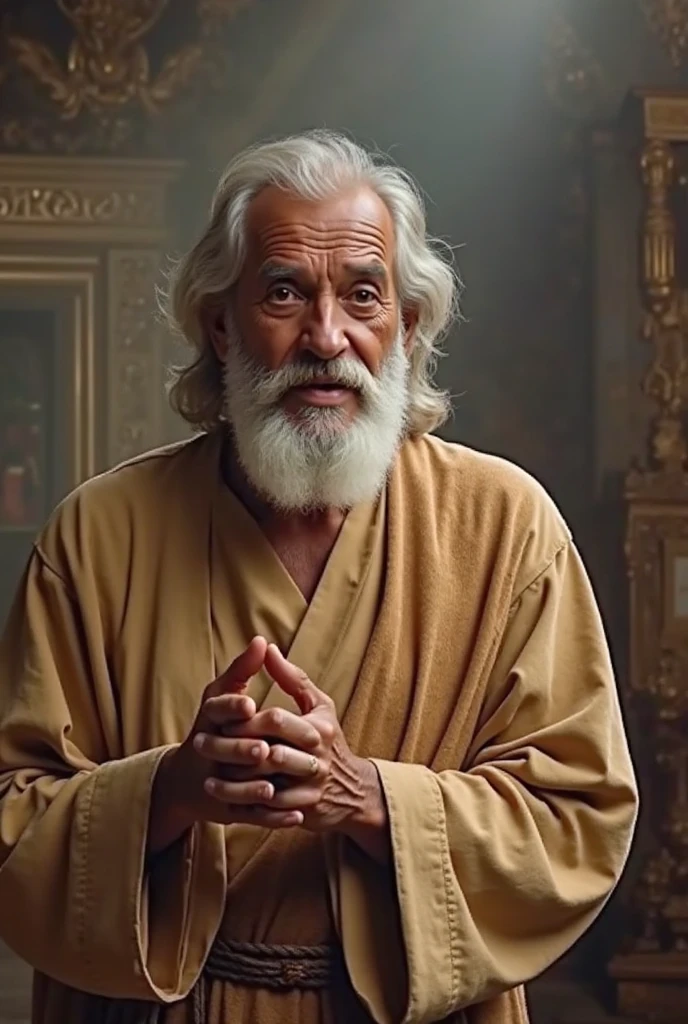 Create an ultra-realistic image featuring Vô Augusto, a Germanic elder with a warm and kind demeanor, standing at the forefront, facing forward with his hand raised in a gesture of blessing. Behind him are the divine figures of God, Santa Hildegarda, Archangel Raphael, and Archangel Michael, all aligned in a protective and healing stance. Vô Augusto is dressed in simple yet traditional attire, reflecting his humble roots, and he emanates a serene and powerful presence as he performs the benediction. Santa Hildegarda is depicted with her connection to natural healing, Archangel Raphael radiates a green aura of health, and Archangel Michael, dressed in a blue tunic, holds his sword, symbolizing protection. Together, they are all focused on blessing and healing the viewer, creating an atmosphere of divine energy, peace, and restoration. The background is filled with a subtle light that enhances the sense of sacredness and healing power in the scene.