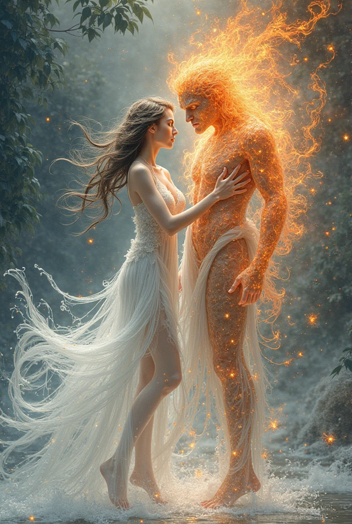a creature of shadow and darkness colliding with one of light