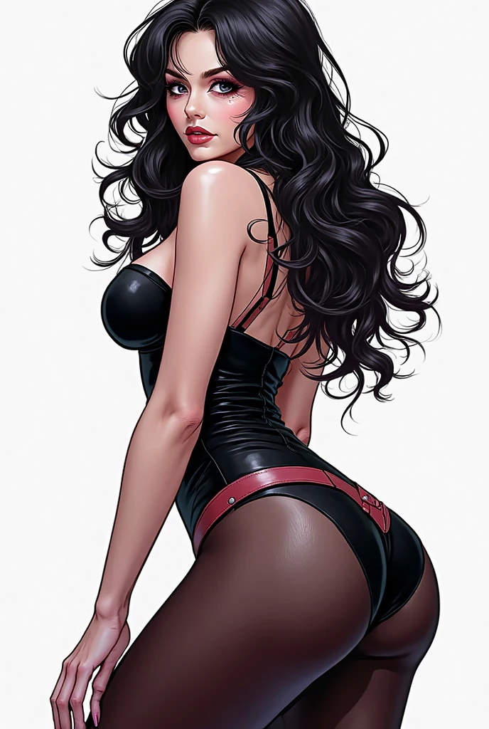very detailed, Beautiful spanish woman, Erotic seductress Carmen Electra, Sexy and tight lace lingerie, in a bedroom, art style by J. Scott Campbell, shiny skin, Thin waist, slender body, busty, very big breasts, perky tits, perfect booty, perfect and detailed eyes, full lips, garter belt, sheer thigh high stockings, shy and blushing face, sexual desire, high quality, ultra HD, SFW
