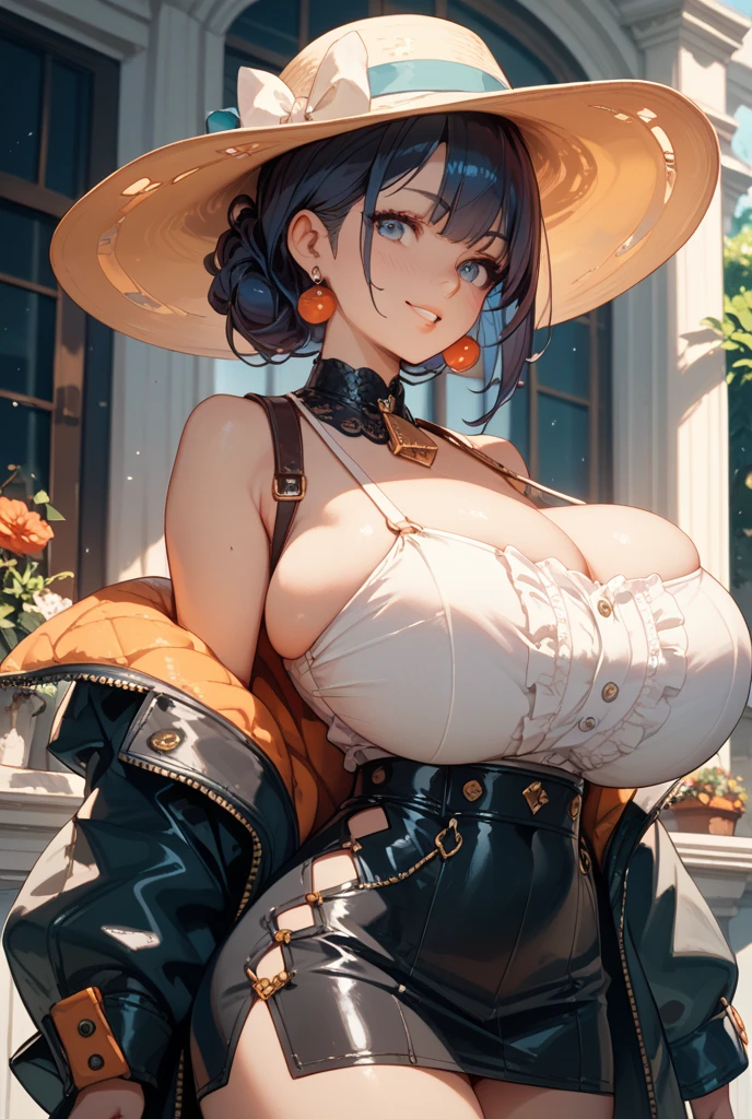 (masuter piece:1.2、top-quality)、(Real Photographics、intricate-detail)、Real adult women、(Yellow garter belt depicting only the upper body、Wearing the winner of the boxer show、Cleavage enhancement close-up zoom、Open your mouth wide