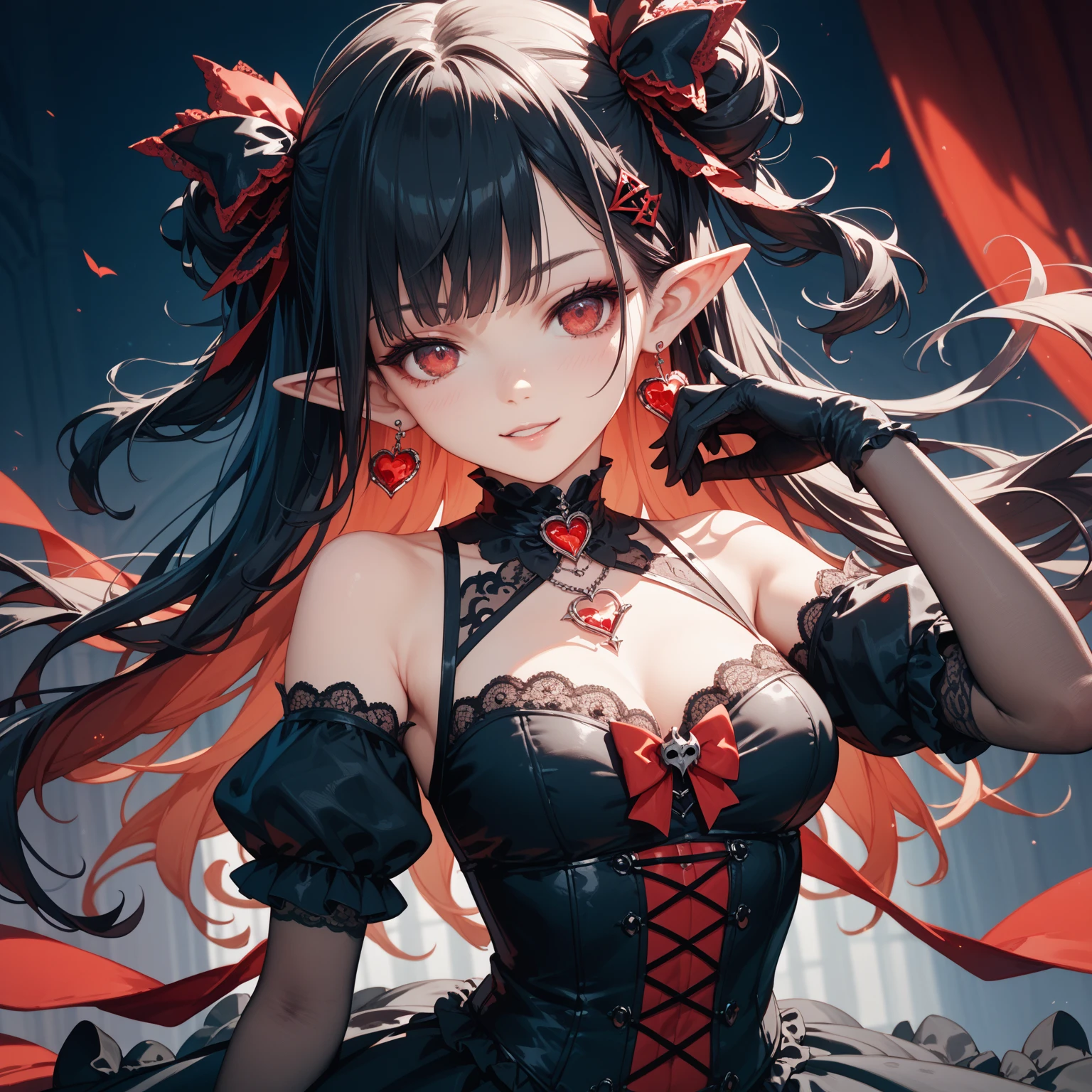 <lora:wrenchfaeflare:1>, wrenchfaeflare, glowing, 1girl, embroidery, accessories, necklace, earrings, veil, reflection,
light smile,
<lora:TokisakiKurumi:1>, KurumiBase, (clock eyes), heterochromia, twintails, hairband, red dress, frills, detached sleeves, frilled choker,