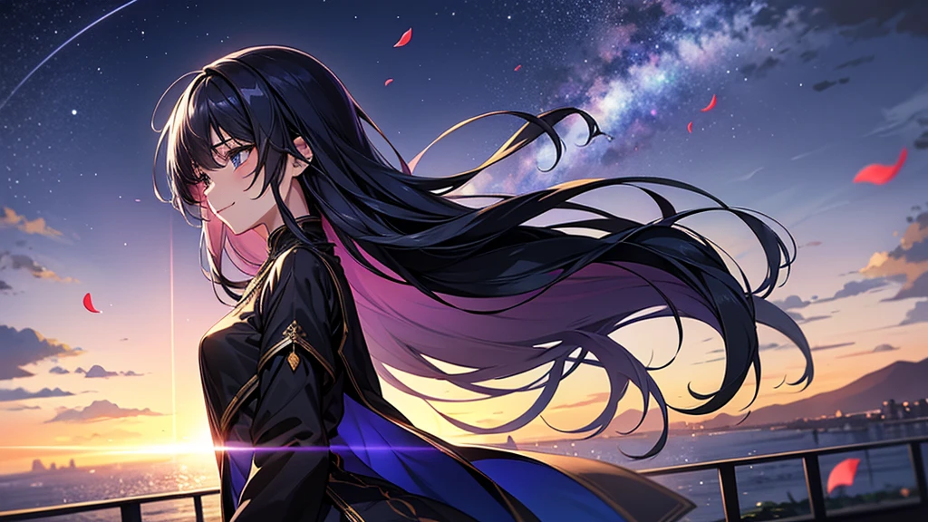 Starry Sky,1people々,far view,long hair,Long coat,sword,silhouette,Space Sky, Anime Style,masterpiece,best quality,ultra detailed,high-resolution,8k portrait,unity 8k wallpaper,extremely detailed CG unity 8k wallpaper