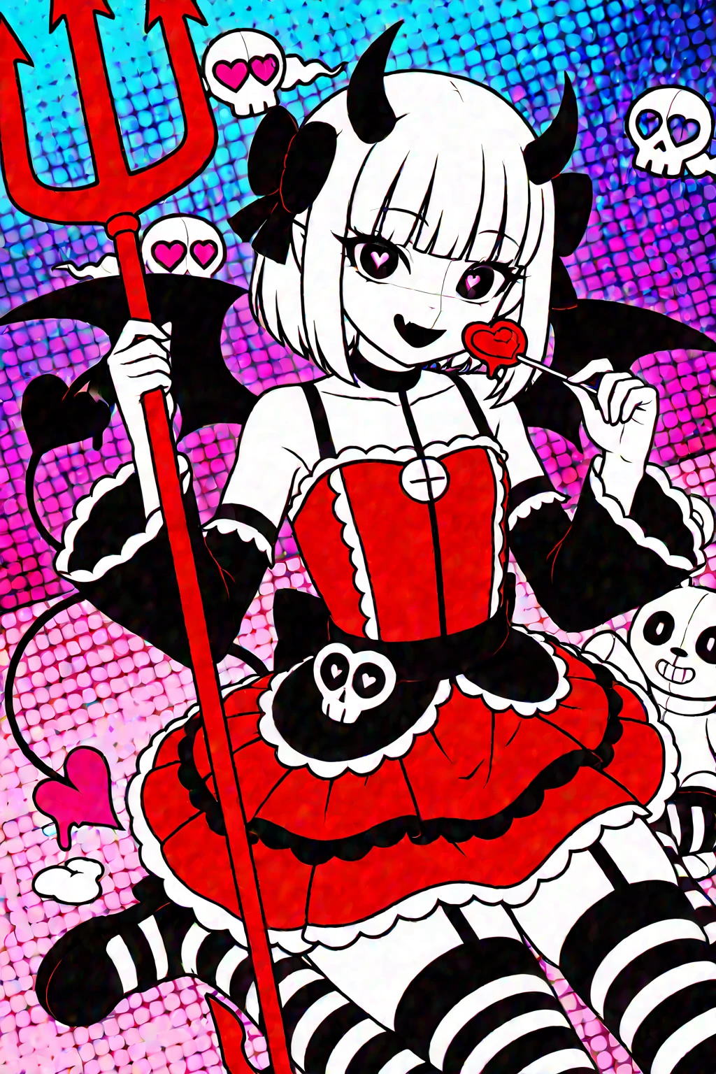 A female 13 year old, black hair, green eyes, half Brazilian and half American, loves undertale and Hazbin hotel, is a little gothiC
