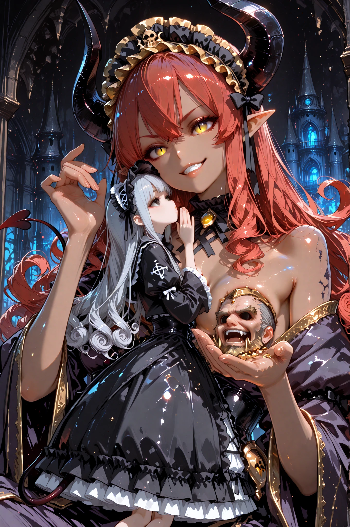 (Highest quality,4K,High resolution,masterpiece:1.2),Very detailed,Realistic:1.37,,(whole body, legs and 靴 visible: 1.2),、The thief、Thief、10 convictions、Criminal Woman、bad woman、To rob、Raiding the store、Anime Style、Storytelling、、beautiful girl、とてもcute天使、Pink Gothic Dress、cute、Baby Face、smile、Long skirt、Blood splatter,(Blood splatter:1.1),Black long boots、(クレイジーなsmile:1.3)、クレイジーなsmile, beautiful, Delicate facial features, Sharp Eye, Sharp Fangs, Mouth very open, Bare your teeth,Sharp teeth like a beast, Very wide lips, Very wide mouth, Vermilion cheeks,、Big Breasts、Hair band