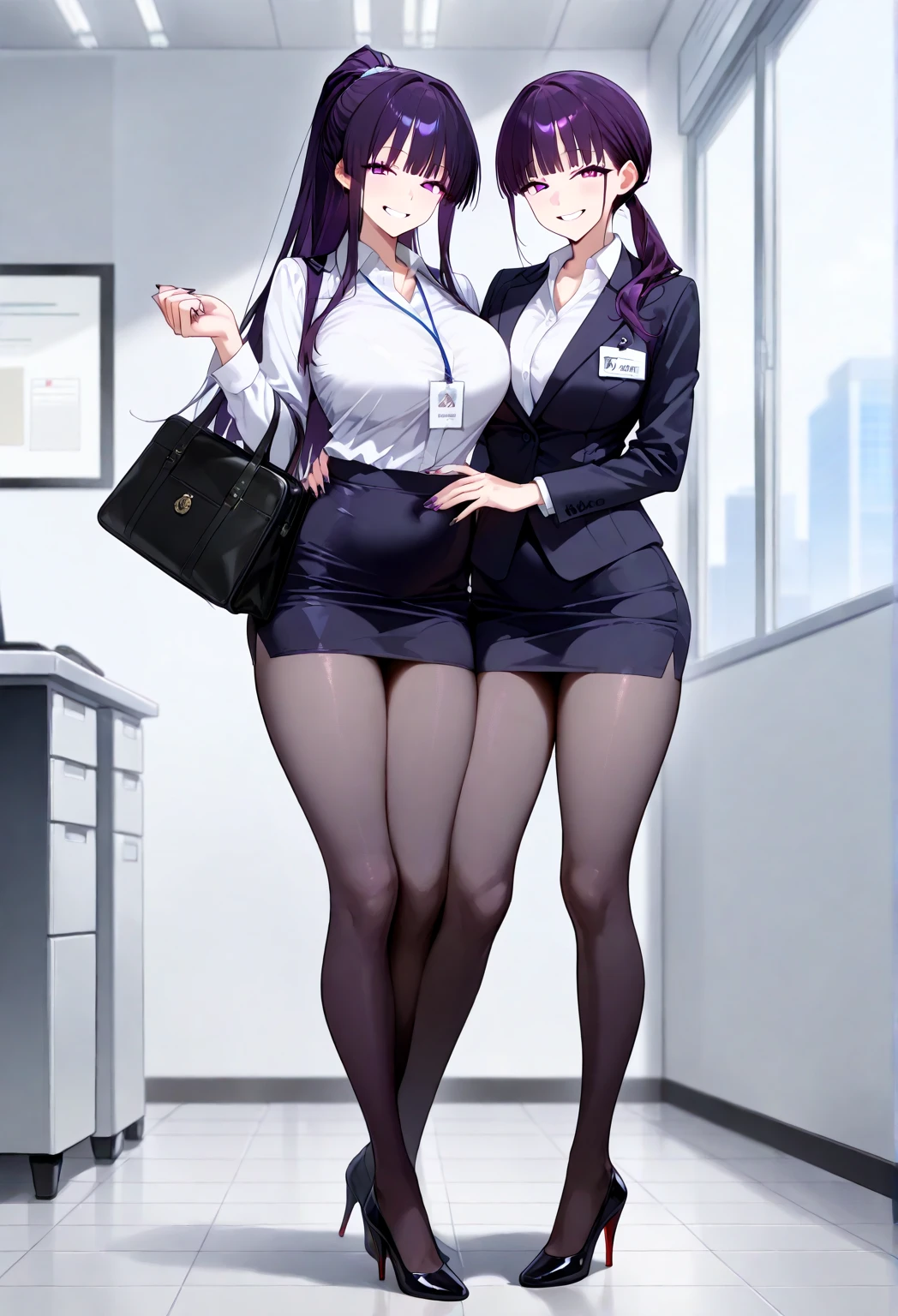 Full body photo of a beautiful sexy secretary in a miniskirt and sewn stockings,stands_straight,((独奏)),AS-Adult,At the office,high-heels,Craving sexual,strokes_herself,pregnant belly,Pregnant belly
