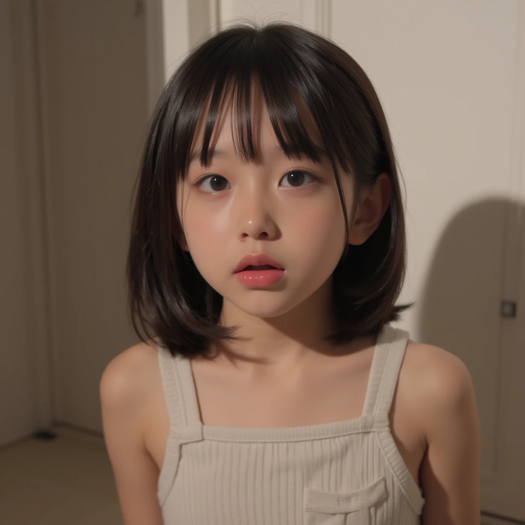 ((((Japanese elementary school student))))、japanese girl、((6 years old))、((With a round face))、((Tanuki face))、((close up of cute little face))、、white skin、Physical examination of adolescents、、Shorten the torso（anatomically correct)、solo、whole body、very nice、(((Ren&#39;s Clothing:1.0) ))、Are sleeping、((((((4-year-old)))))、alone,short cut hair、alone、alone,short hairstyles、short cut hair、(from above while sleeping in bed)、((Get angry))、(((black background)))、(((realistic skin texture　mole)))、Photoreal　((((Hospital clothes))))