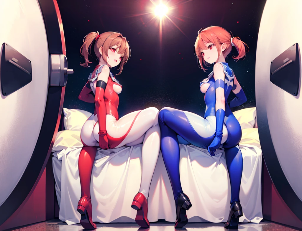 (Close-up:1.3),Realistic,Highest quality, Ultra Detail, High-quality CG rendering, The most delicate and beautiful, Floating softly, High resolution, (One huge person), (Highest quality,4K,8k,masterpiece:1.2),(All red hair:1.5), (ponytail:1.5),(Red eyes:1.5), (Ultra Girl:1.0), (All red Ultraman bodysuit:1.4),(Do not expose your skin:1.5),(Slightly larger breasts:1.5),(Red gloves:1.3),(Red Shoes:1.3),(whole body:1.3),(Troubled face:1.3),Small room,(Collapsed in bed:1.3),Knocked down,Sleep,Are sleeping,(Prone:1.3),(Turn your back to your audience:1.3),Butt