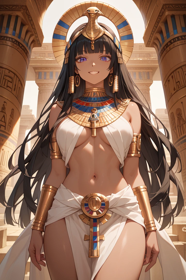 (SLE, mksks style, detailed background:1.1), (solo:1.3), girl, dark skin, ornate egyptian dress, long hair, black hair, beautiful hair, hair over eye, yellow_eyes, voluptuous body, happy, portait, head tilt, volumetric lighting, (outdoor:1.3), egyptian house, colorful, flat chest, nice hips,  female anubis, egyptian clothes, egyptian mythology, see-through (white silk), teen, lewd outfit, young, (young girl), child, (very young girl), , 