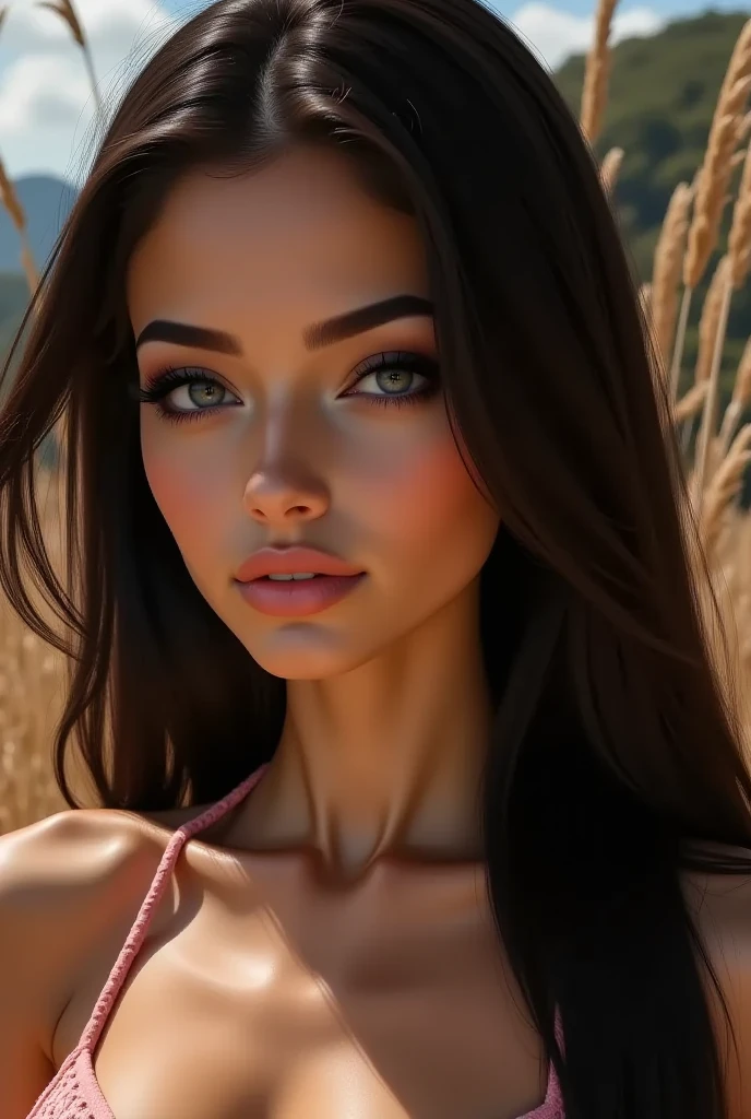 . a woman, 30 years old, (feminine beauty), ((Perfect Skin)), light tanned skin, ((Long curly hair, light brown hair): 1.4)