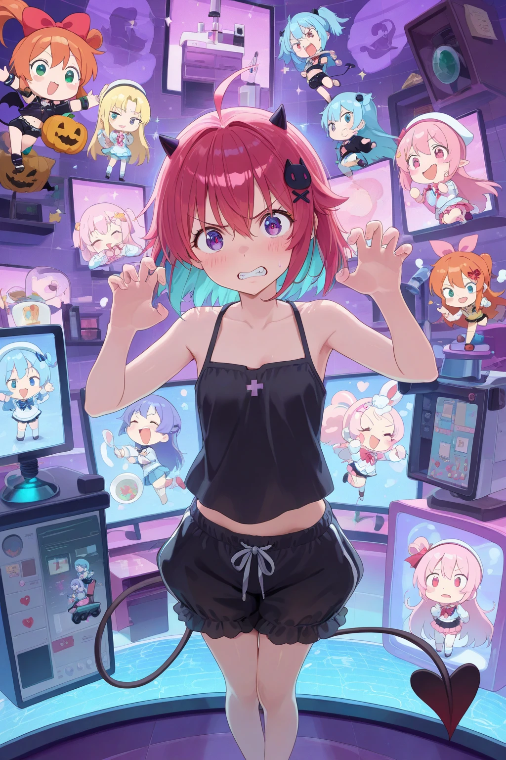 Black Fox, ((Black body, White Body:1.5)), (((masterpiece))), collar, (Dragon Wings:1.45), (headphones:1.4), short hair, black hair, male, bisexual, (puppet:1.2), (Boy:1.55), blush, (headphones:1.55), ((Thigh High Socks, Femboy Clothing, Femboy Femboy Thigh Highs:1.2)), ((blue eyes, pink eyes:1.55)), Femboy, full body, low angle, paws, ((pubic tattoo, womb tattoo, glowing tattoo:1.52)), ((guy look like womens:1.52)), (fox tail:1.52), Full HD, 8K, ((short pant,Hoodie crop:1.52)), 2boy, small breasts