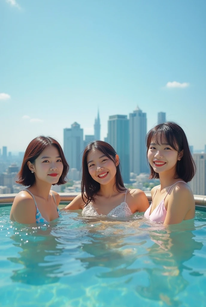 RAW Photos, Highest quality, High resolution, Very detailed、 8K image quality,、Swimwear、3group of people、Beautiful beach、Japanese、Idols、Spread your legs、Night view、shooting star