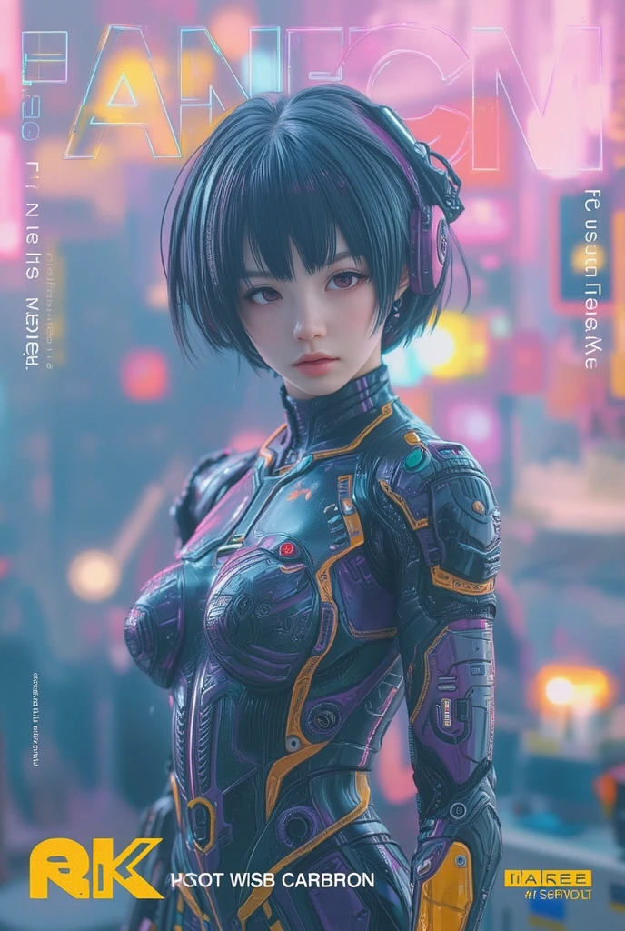 Pretty Chinese girl, de 20 e poucos anos, cabelo preto curto, wearing a black and pink cybernetic jumpsuit, Giant robot (feminino) em forma de coelho, feito de carbono, capa branca e rosa, young woman controlling the robot, 4k, ultradetalhado, arte digital, studio lighting, physics-based rendering, mecha, cores vivas, bokeh, pele texturizada, visto de baixo, futurismo, Action painting