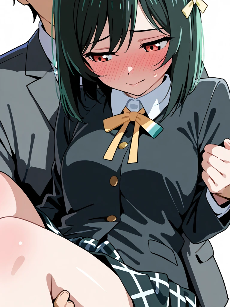 masutepiece, Best Quality,Illustration, Wallpaper, Ultra Detail, Little Face Lori、(((molesting)))、Detailed eyes, Complex hairstyle、drooing eyes、((fear:1.5))、(Teary-eyed:1.5)、(((Cute light green underwear)))、(blazers、Kilted skirt)、ample breasts、((Morester))、((Girl being taken off her skirt by a man))