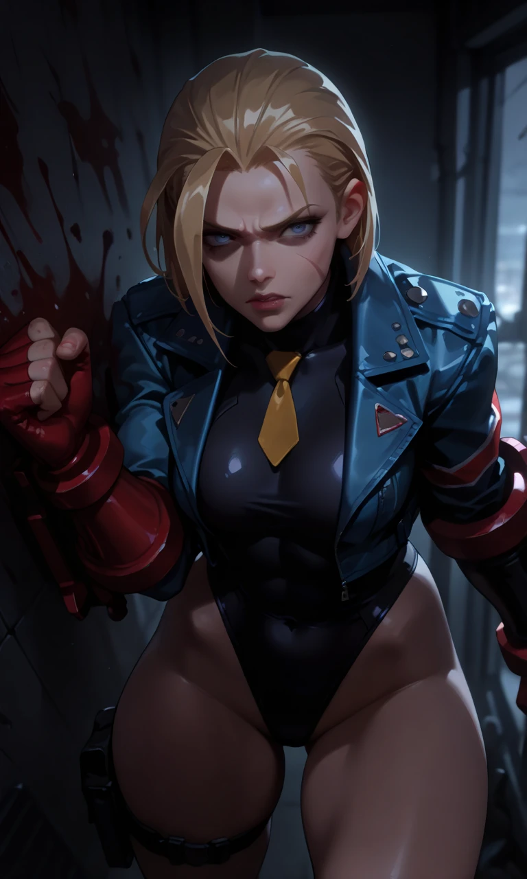 "A woman in a maid/Batman/Spider-Man costume, enormous breasts, blond hair, mohawk, exhibitionist, in a fighting position, closed fists, within a crowded meter of passengers, anime-style."