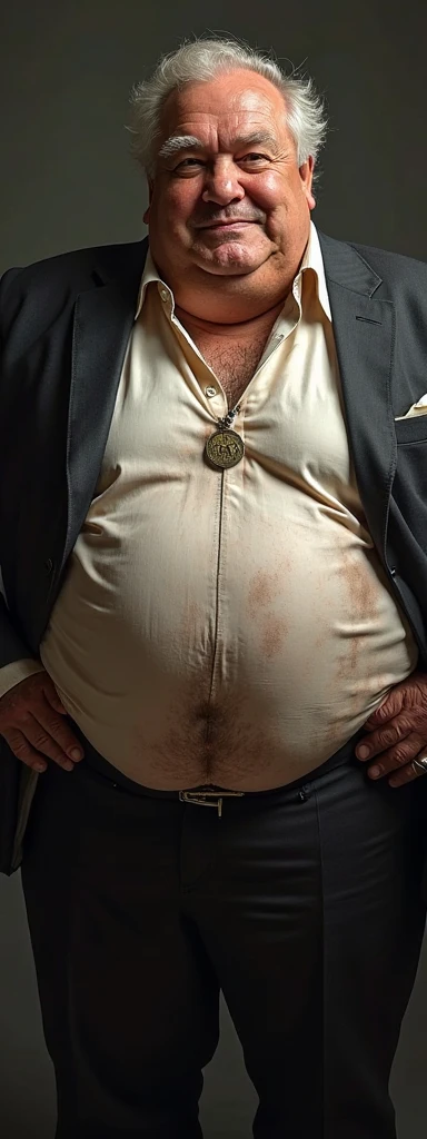 Fat Naked short bbw holding a bottle of mustard 