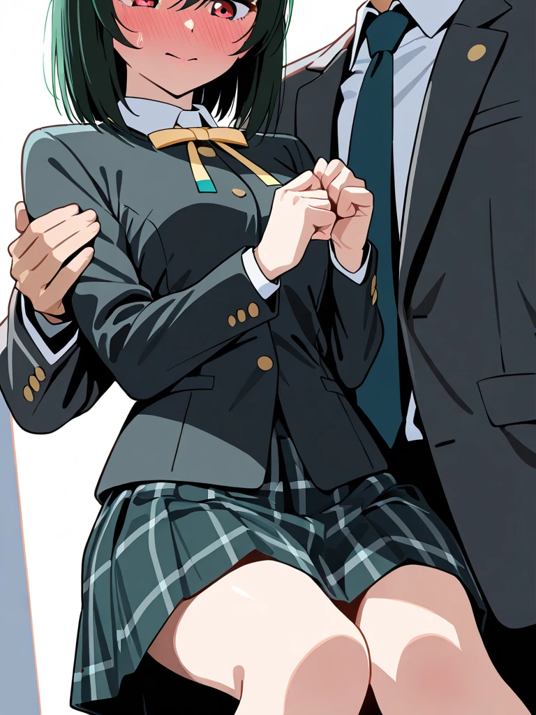 masutepiece, Best Quality,Illustration, Wallpaper, ultra -detail, Little Face Lori、(((molesting)))、Detailed eyes, Complex hairstyle、Sareme、((fear:1.5))、(Teary-eyed:1.5)、(((Cute white underwear)))、(blazers、Kilted skirt)、ample breasts、((Morester))、((Girl being taken off her skirt by a man))