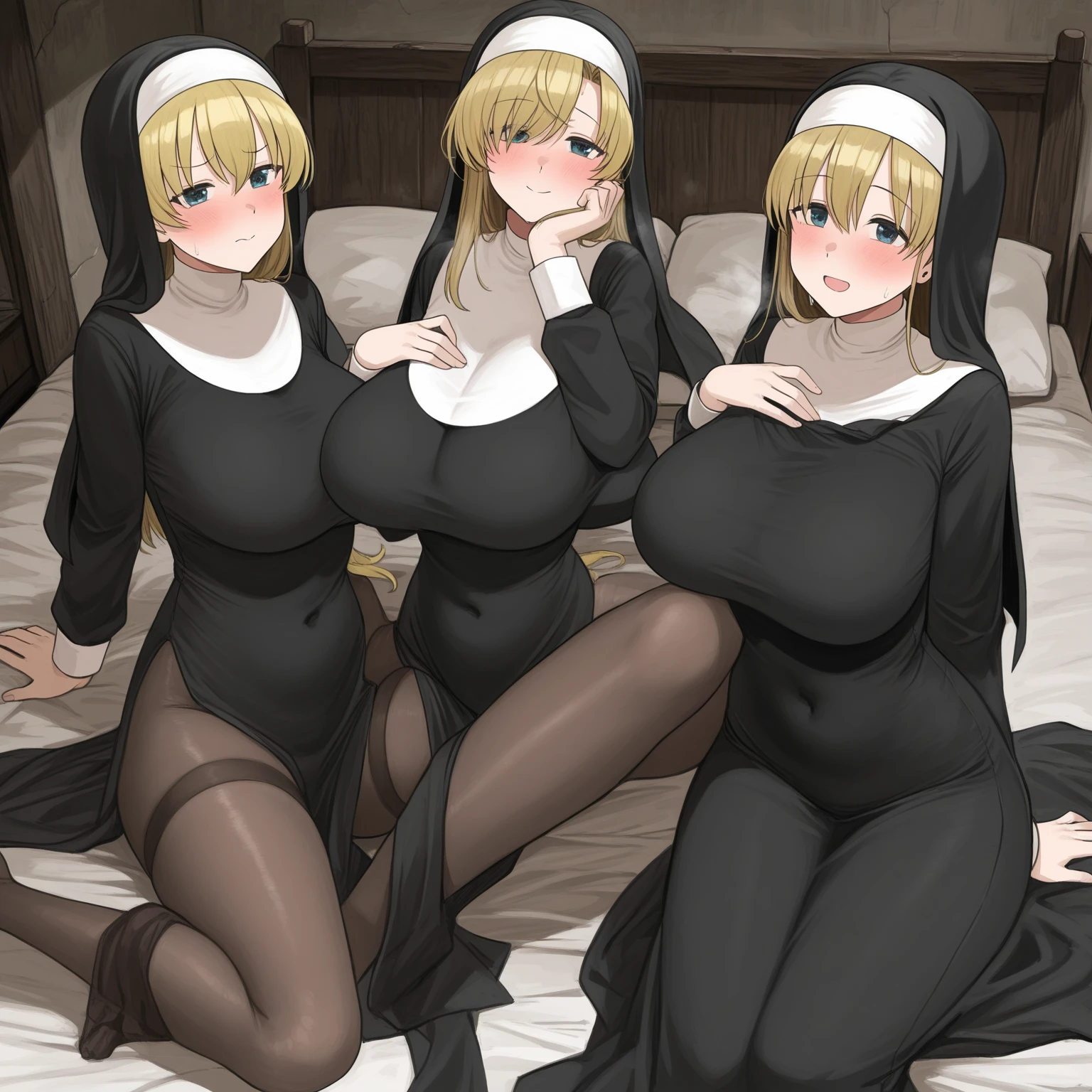 最high quality, 8k, High resolution, high quality, masterpiece, beautiful, (Anatomically correct:1.2), 10 generations, A beautiful woman, Silky pale blonde, , Short Bob Hair, Straight bangs, Green Eyes, thread, Beautiful Skin, Attractive person, (Big Breasts), younger sister, (Black monastic vestments), Black Veil, Church Confession Room, One girl, smile, vapor, 