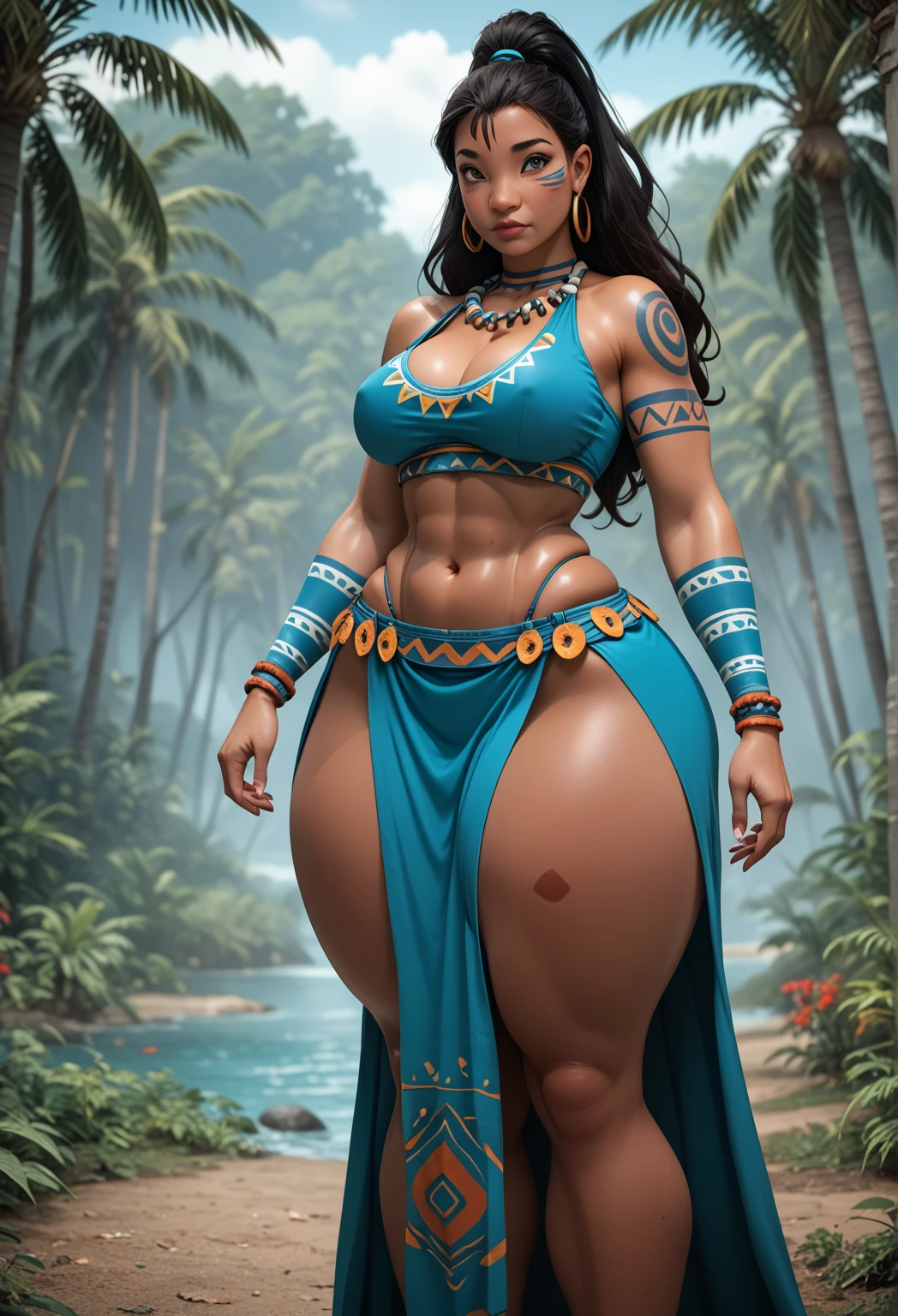Woman in bikini posing in the jungle, thick body, Sensual body, Attractive feminine curves, Beautiful thick woman, Curvaceous beauty, Curvaceous beauty. be used to, Sensuous and exciting, curved hourglass illustration, sensual look, with beautiful exotic, Curvaceous beauty. be used to expression, curved body, Indian Goddess, beautiful curves