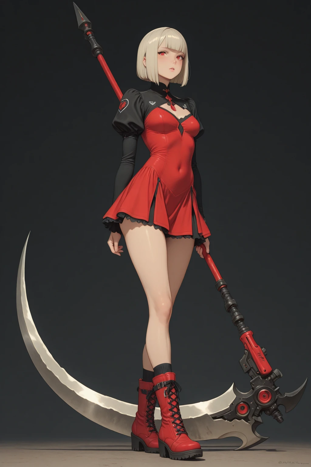 best quality}, {{masterpiece}}, {highres}, Perfect waist cut, Large breasts, Warrior girl with a small short sword on hand, Skimpy organza transparent clothes, organza elements on clothes, net clothes, leather glossy elements on clothes, dark blue hair with red highlights, (perfect nose), Seductive gaze, dark blue knee high boots on high heels with red highlights, (Best Illustration), 8k Resolution, Intricate Details, Best Quality, Realistic, Ultra Detailed, Best Lighting, Best Shadows, Ultra HD, A Necromancer style, Night, Magic, Dark Style, Vampire, (shining red eyes:1.6), masterpiece, high_res, Beautiful face, tyndall effect, photo realistic, (high detailed skin:1.2), 8k uhd, dslr, high quality, Photograph, high resolution, 4k, 8k, Bokeh, absurdres, ponytail contorted, best ratio four finger and one thumb, front view, dark blue hair gorgeous, perfect proportional skinny fitness body, full body view, wet skin, wet clothes, dark cathedral baground scenery, huge bobs, belly muscle, long fit perfect legs, fishnet dark red Stockings, realistic reflection in the water, very short and Skimpy clothes